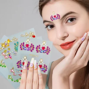 Rainbow 3D Rhinestone Crystal Face Gems Stickers Temporary Face Jewels for Festivals Cosplay and Parties