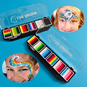 Rainbow Children’s Professional Water Activated Split Cake Face Body Paint Kit Skin Harmless Natural Plant-Based UV
