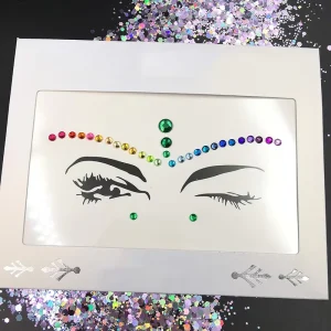 Rainbow Face Gems Stickers Self Adhesive Removable Gold Stamped Crystal Rhinestone Die Cut Face Jewels Festival Party Decoration