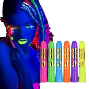 Rainbow Glitter Glow in Dark UV Face and Body Paint Stick for Halloween Makeup Neon Crayon