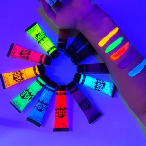 Rainbow Glitter Neon Crayon Glow in Dark UV Face and Body Paint Stick for Body Painting Supplies