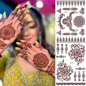 Random Waterproof Temporary Tattoos for Women Henna Tattoo Stickers Design Fake Tattoo for Hand Leg Sleeve Body Art Hena Tatoo