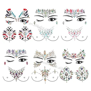 Rave Adhesive Crystal Face Gems Stick on Temporary Tattoo Rhinestone Face Body Jewels Stickers