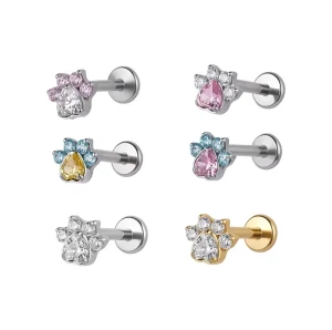 Ready Ship In Stock Heart Shaped Cat Paw Hypoallergenic ASTM F136 Titanium Labret Stud Cute Kids Piercing Earrings