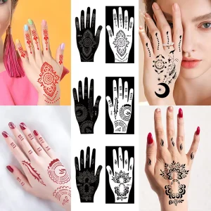 Ready Stock Temporary Waterproof Mehndi Tattoo Stencil for DIY Hand & Body Painting