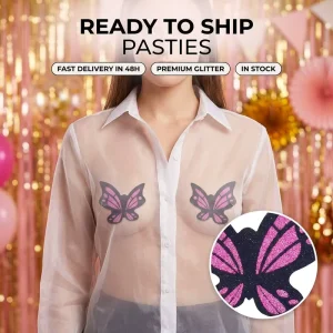 Ready to Ship Black Glitter Butterfly Nipple Cover Symmetrical Design Sexy Romantic Pasties Fast Delivery in Stock