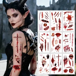 Ready to Ship Halloween Custom Temporary Tattoo Sticker Paper Face and Body Scab and Blood Scars Easy Application