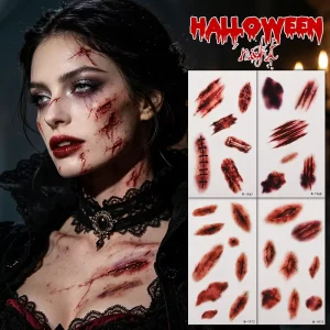 Ready to Ship Halloween Tattoo Sticker Realistic Bloody Scars Variety Pack Zombie Costume Makeup Waterproof Temporary Body Art