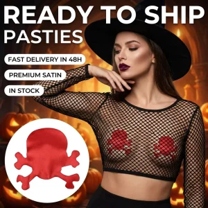 Ready to Ship Skull Nipple Cover Premium Satin Pasties Red Black Blue in Stock Fast Delivery Halloween Lady Wear Pro