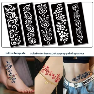 Ready to ship Craft Paper Tattoo Template Stickers Bracelet Designs Nail Art Prints Hollow backed Adhesive Stencils
