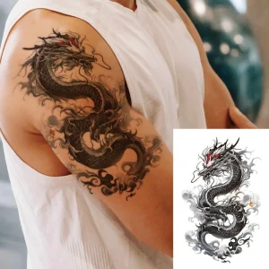 Realistic Animal Temporary Tattoo Stickers Sketch Lion Roar Designs Water Transfer Tattoo Sexy for Men Water-Resistant Arm Face