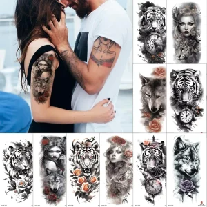 Realistic Animals Temporary Tattoo for Men Women Adults Wolf Tiger Rose Tattoos Stickers Flowers Tattoo Stickers Body Art