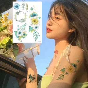 Realistic Coloured Flowers 3D Arm Leg Waterproof Non-toxic Water Transfer Temporary Tattoo Stickers Hand Drawn for Women