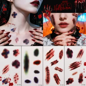 Realistic Fake Injuries Tattoo Sticker Halloween Special Effects Horror Movie Makeup Waterproof Body Art Scars Wounds Decal