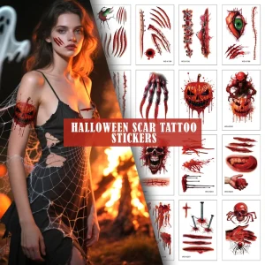 Realistic Halloween Scar Tattoo Stickers Wound Makeup for Costume Parties Temporary Scary FX Body Tattoo Stickers Art