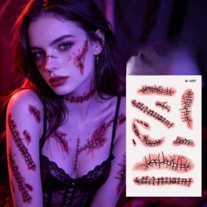 Realistic Horror Tattoo Stickers Waterproof Long Lasting Temporary Body Tattoos for Halloween Party Cosplay Costume Makeup