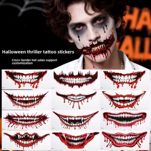 Realistic Scary Clown Tattoo Sticker for Adult Halloween Horror Makeup Props