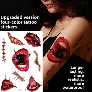 Realistic Temporary Halloween Scar Tattoo Stickers Large Size Bloody Wound Vampires Zombie Designs