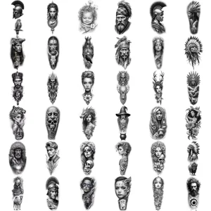 Realistic Warrior Fantasy Characters Temporary Tattoos Floral Elements Portrait Tattoo Stickers for Adults Thighs Arm Leg Back