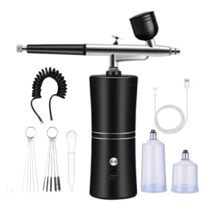 Rechargeable Cordless Airbrush Kit ABS Compressor for Nail Art Hair Makeup Cake Decoration Barber Use Gravity Feed Spray Gun