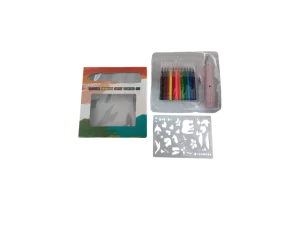 Rechargeable Electric Airbrush Spray Painting Set with 12 Colors Markers & Stencils for Kids DIY Art