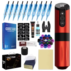 Rechargeable Wireless Tattoo Gun Kit Cartridge Needles Tattoo Practice Rotary Tattoo Machine for Tattoo School