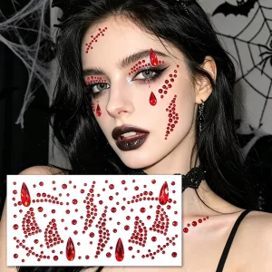 Red Black Halloween Face Gems Stickers Rhinestone Face Jewels Self Adhesive Crystal Face Stickers for Festival Cosplay Makeup
