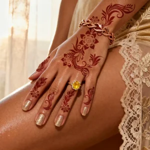 Red Floral Henna Tattoo Stickers Pattern Decals Hand Foot Body Art Painting Waterproof Temporary Tattoos Stickers