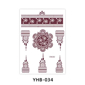 Red Henna Mehndi Water Transfer Temporary Sticker Tattoos in India Arabian for Hands