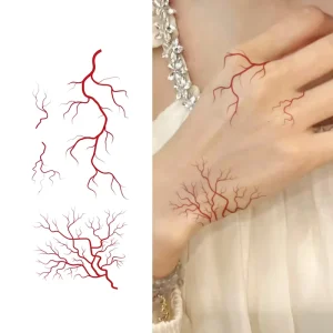 Red Lightning Colorful Temporary Tattoos Sticker Fashion Style Waterproof Tattoo Suitable for Abdomen Arm Leg and Chest