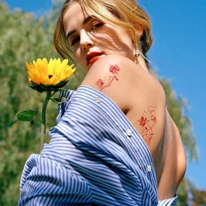 Red Retro Hand-Drawn Butterfly Flower Temporary Tattoo Stickers Waterproof Art Photography Decorative Adhesive