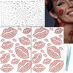 Red Self Adhesive Diamond Crystal Face Gems Jewels Glitter Lip Hair Kiss Stickers Removable Gold Stamped