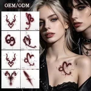 Red Smudge Lightning Temporary Tattoo Sticker 12 Constellation Symbols Waterproof Tattoo for Aesthetic Look OEM ODM