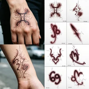 Red Vein Effect Temporary Tattoo 12 Constellation Symbol Waterproof Tattoo Sticker for Women Men