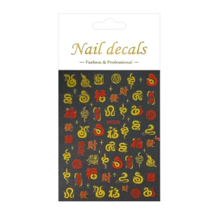 Redanco New 3D Flat Ins Style Cartoon Little Snake Nail Stickers Self Adhesive Nail Decals for DIY Manicure