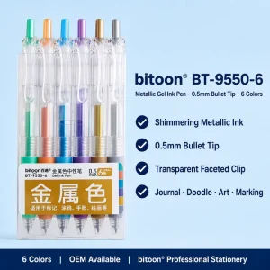 Retractable 6 Color Fluorescent Gel Pen Set Custom Logo Non Toxic Smooth Writing School Office Stationery Supplies