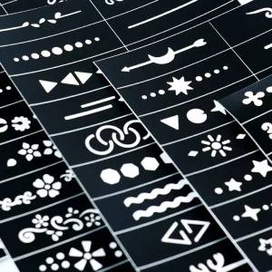 Reusable Adhesive PVC Black Temporary Tattoos Stencils Glitter Tattoo Stickers 18.5cm*9.5cm Face Paint Finger Stencils Body Art