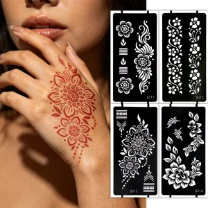 Reusable Henna Tattoo Stencil Mehndi Template Mandala Floral Indian Style Hollow Tattoo Sticker for Body Art Hand Painting DIY