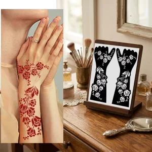 Reusable Large Floral Henna Tattoo Stencil Set for Hands Arms with PVC Material for Body Art Decoration