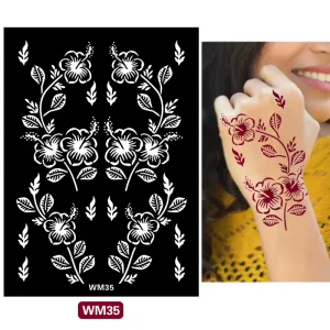 Reusable Large Henna Tattoo Stencil Floral Body Art Design for Hands