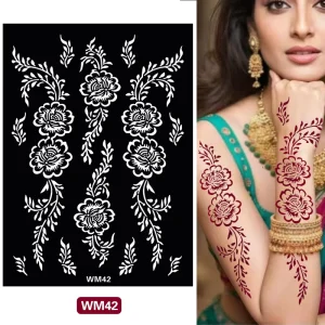 Reusable Large Henna Tattoo Stencil Floral Body Art Design for Hands & Sleeves