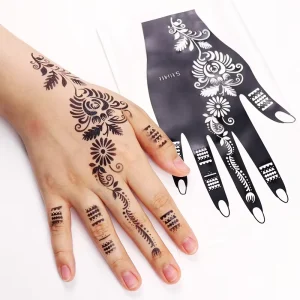 Reusable Temporary Black Henna Adhesive Tattoo Stencils 18.5cm*9.5cm Airbrush Compatible Body Art for Hands PVC Opp