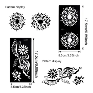Reusable Temporary Henna Tattoo Sticker Template Butterfly Mandala Flower Jewelry Face Body Art Glitter Stencil Kit