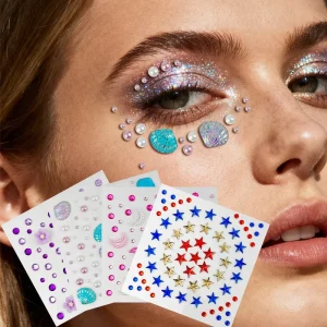 Rhinestone Face Gems Stickers Moon Star Shell Bling Decals Party Makeup Facial 3D Gem Waterproof Stickers for Rave