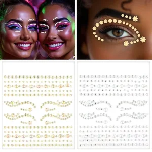 Rhinestone Face Jewels Crystal Diamond Stickers DIY Stickers Removable Durable Gold Stamping Decorative Eye Gems Face Glitter