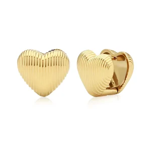 Romantic Ribbed Stripe Love Heart Clip on Earrings Stainless Steel Mini Peach Dome Studded Fashion Womens Accessories