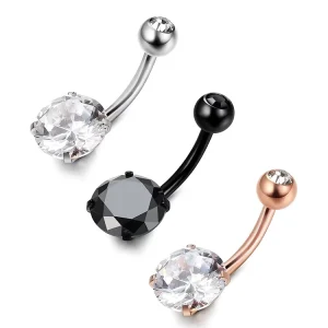 Romantic Round CZ Belly Piercing Bars IP Gold Plated 316L Double Jewelled Surgical Steel with Zircon As Main Stone for Men Women
