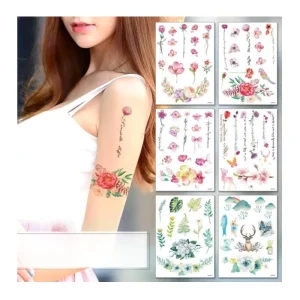 Rose Flower Butterfly Small Pattern 3D Temporary Tattoo Sticker Waterproof for Girls Women