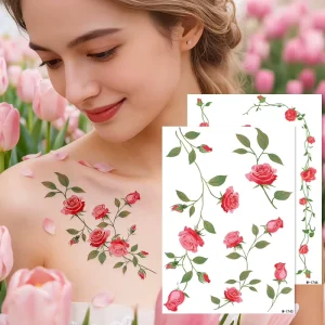 Rose Flower Temporary Tattoo Sticker Waterproof Body Art Tattoo for Women Daily Wear