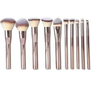 Rose Gold 10 Pcs Makeup Brush Set Professional Face Eye Cosmetic Tool Kit Vegan Synthetic Custom Logo